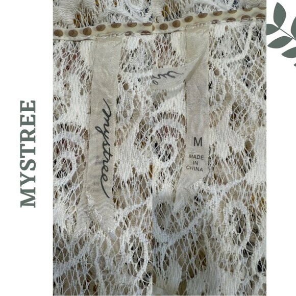 🛍️3/$40 Mystree Cream Lace Tunic Tank | Soft Feminine Boho | Sleeveless Medium - Picture 7 of 8